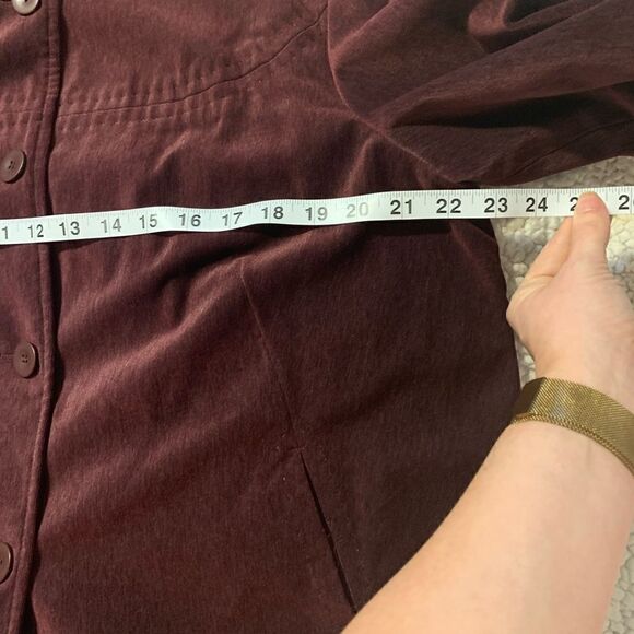 J. Jill Burgundy Faux-Velvet Pocketed High-Neck Jacket Sz L - Picture 13 of 14